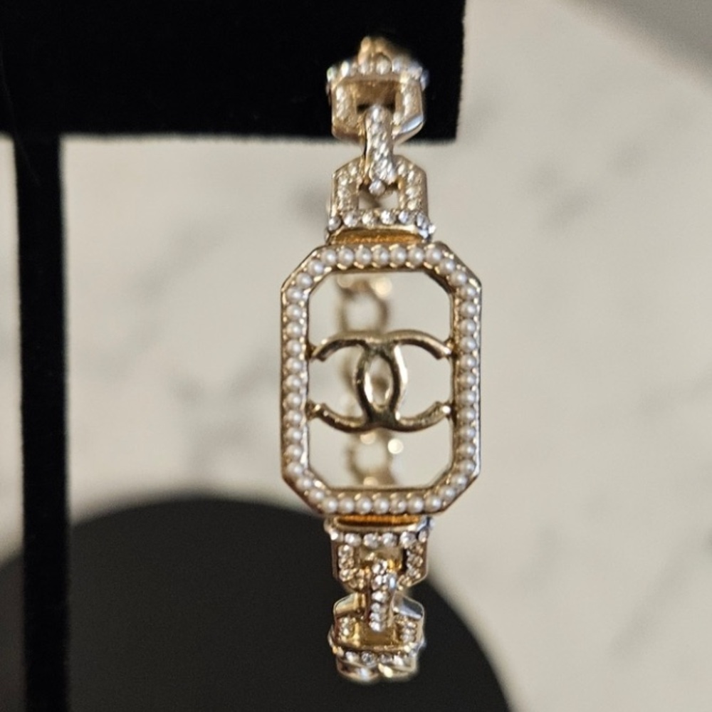 CHANEL Gold and White Earrings